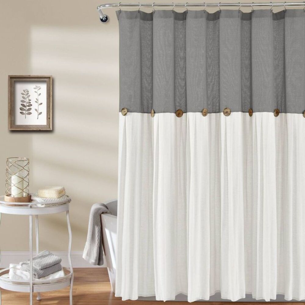 72"x72" Linen Button Shower Curtain Gray/White - Lush Décor